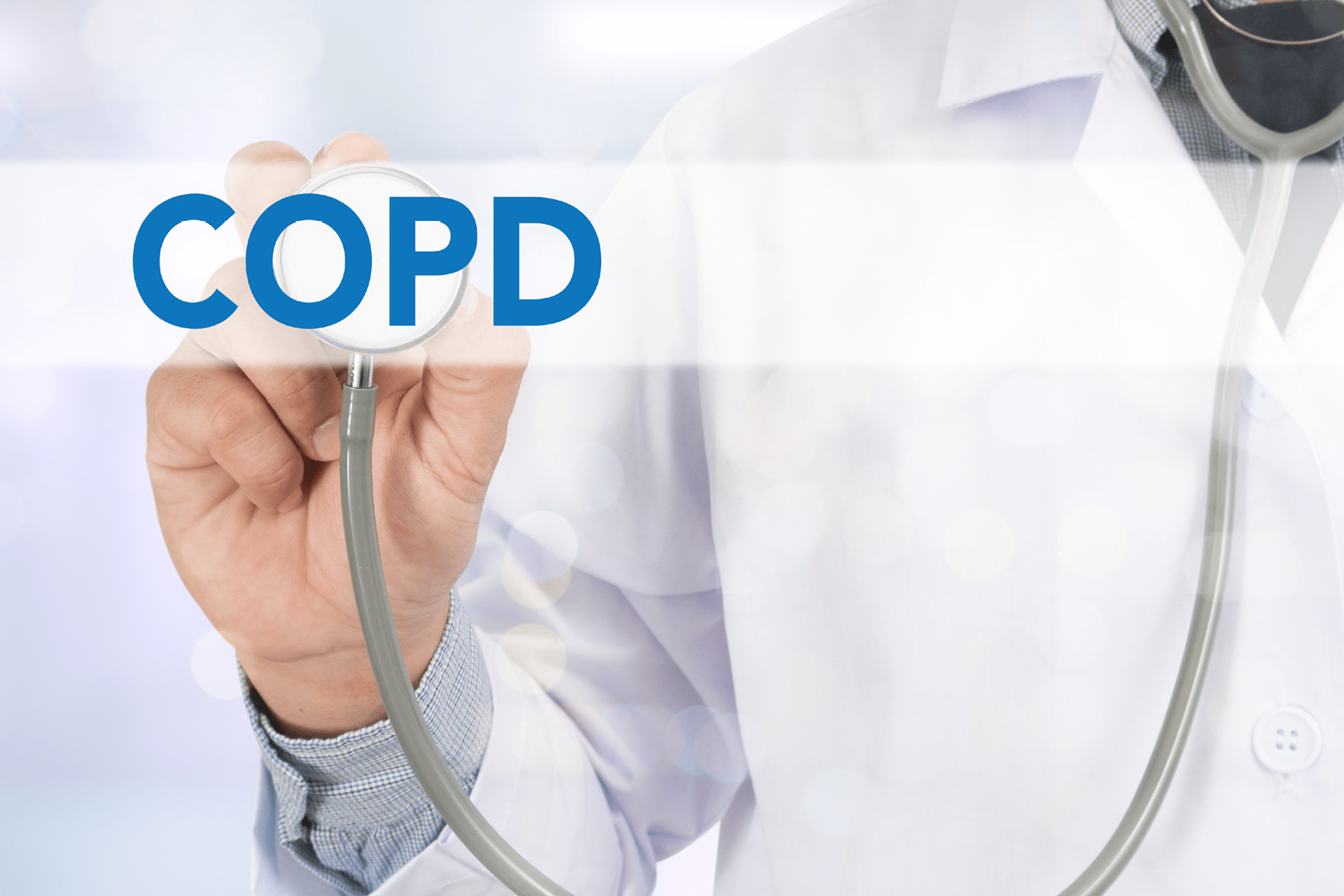 COPD is a treatable lung disease A doctor holds up a stethoscope with a text overlay saying COPD.